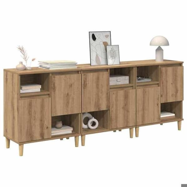 Maison Exclusive - Bufféer 3 st Ek hantverk 60 x 35 x 70 cm Ingenjörsträ