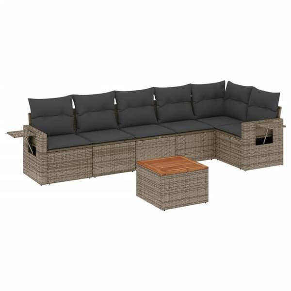 Maison Exclusive - Trädgårdsmöbler med kuddar 7 delar grå flätad resin