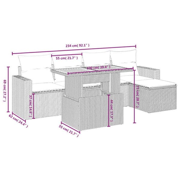 Maison Exclusive - Trädgårdsmöbler 6 delar med grå kuddar i flätad resin