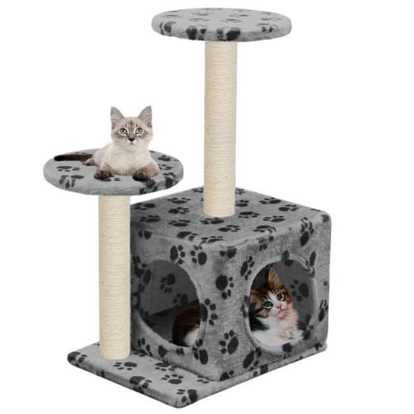 Exklusivt hus - Kattträd med sisal klösmatta 60 cm Grå Tassmönster Grå