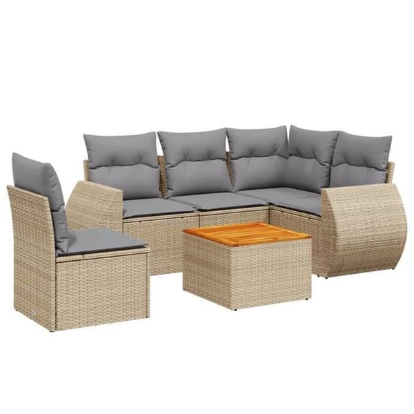 Maison Exclusive - Trädgårdsmöbler med kuddar 6 delar beige flätad resin