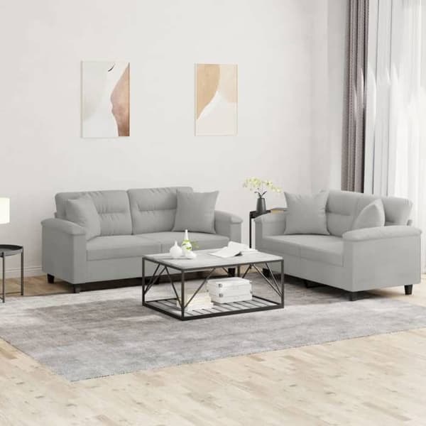 Maison Exclusive - Sæt af 2 sofaer med puder Lys grå Mikrofiber stof