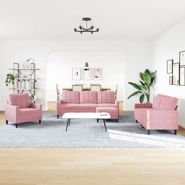 Maison Exclusive - 4-delars soffgrupp med kuddar i rosa sammet