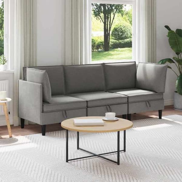 Divaani - MAISON EXCLUSIVE - 3-osainen setti - Tummanharmaa - 100% polyesterikangas - Vanerikehys Mörkgrå