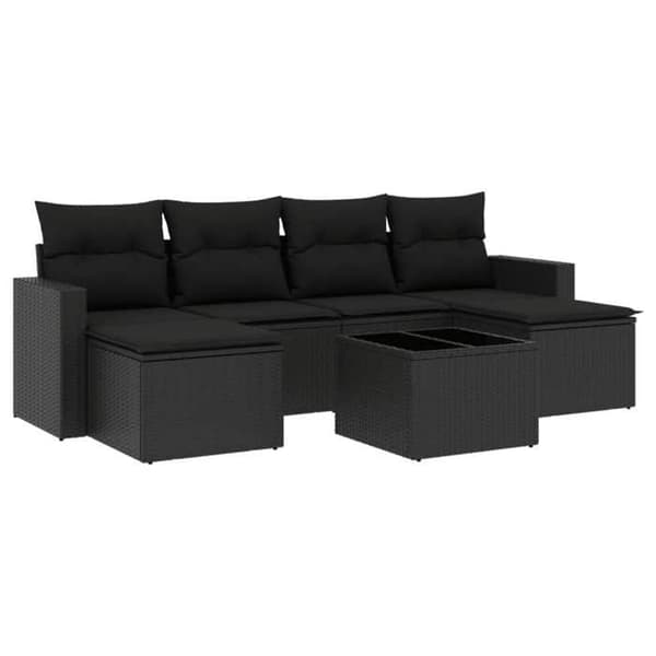 Maison Exclusive - Havegruppe 7 dele med sorte puder i flettet harv