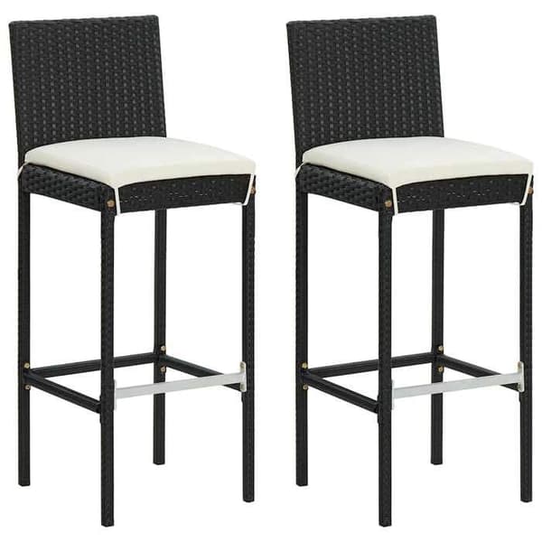 Maison Exclusive - Barstolar för trädgård och kuddar, set om 2, flätad resin
