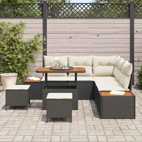 Trädgårdsmöbelset - EXKLUSIV HEM - 8 delar - Svart - Poly rattan - Modulär design Svart