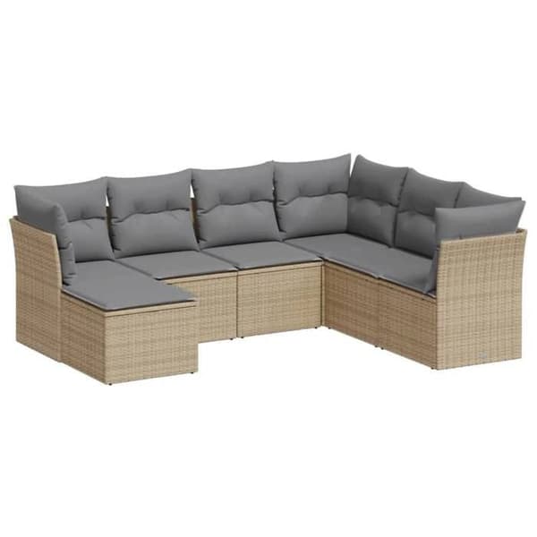 Maison Exclusive - Trädgårdsmöbler med kuddar 7 delar beige flätad resin