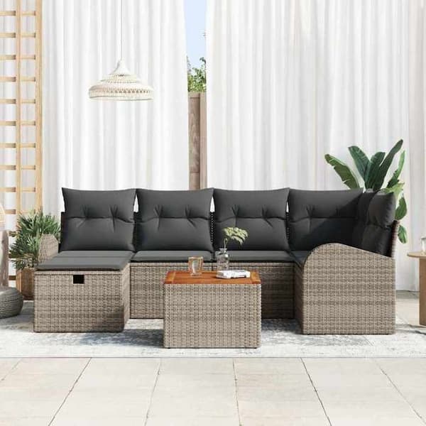 Trädgårdsmöbler - MAISON EXCLUSIVE - Modulär - Grå - Poly rattan & massiv akacia - 7-delat set Grå