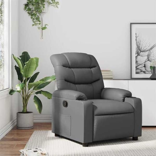 Recliner - EXKLUSIVT HEM - Relaxmodell - Grå konstläder - Lutning 135° - Koppställ Grå