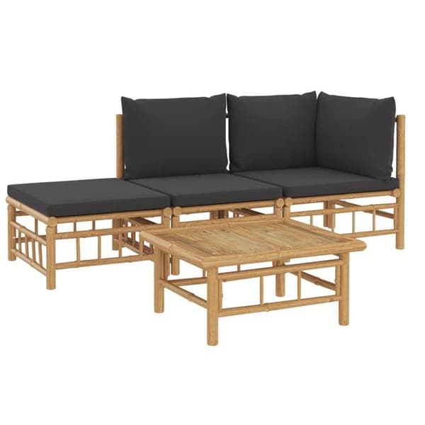 Maison Exclusive - Trädgårdsmöbler 4 delar med mörkgrå kuddar i bambu