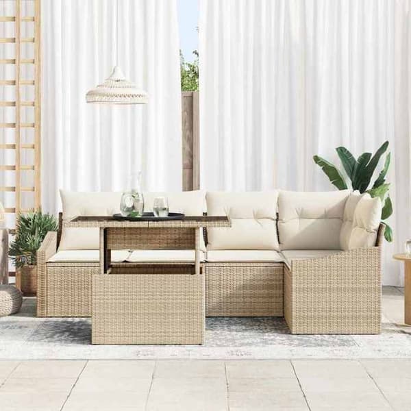 Maison Exclusive - 6 osan beige ja kerma polyrottinkinen puutarhakalustesetti
