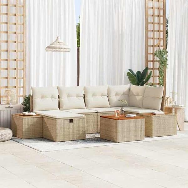 Maison Exclusive - 7 osan beige polyrottinkinen puutarhakalustesetti