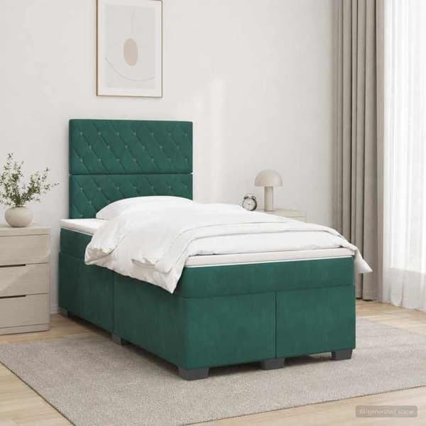 Maison Exclusive - Boxspring säng med mörkgrön madrass 120 x 200 cm Sammet Mörkgrön
