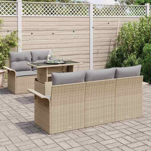Trädgårdsmöbler - EXKLUSIVT HEM - Set 6 delar - Beige - Poly rattan - Justerbart bord beige