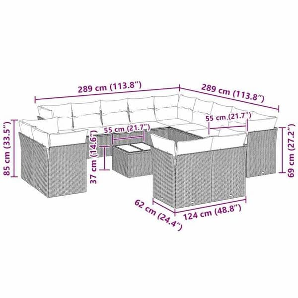 Maison Exclusive - Trädgårdsmöbler med kuddar 14 delar ljusgrå flätad resin