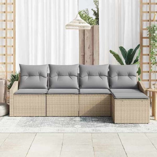 Maison Exclusive - 5 osan sohvasetti vaaleanbeige ja vaaleanharmaa polyrottinki