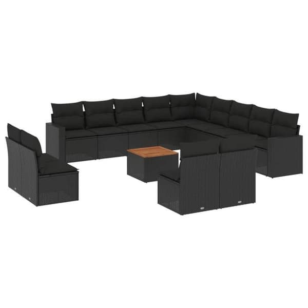 Maison Exclusive - Trädgårdsmöbler med kuddar 14 delar svart flätad resin