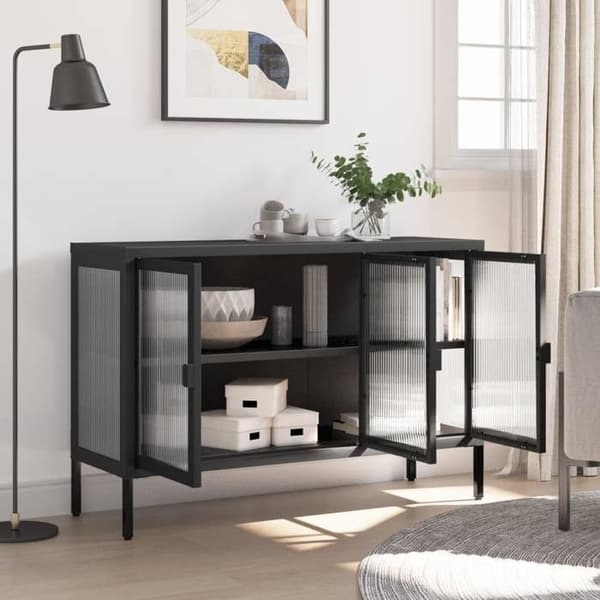 Maison Exclusive - Buffet sort 105x35x70 cm glas og stål
