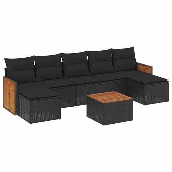 Maison Exclusive - 8 dele havegruppe med sorte puder i flettet harv