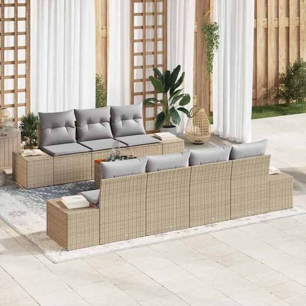 Maison Exclusive - 8-delars trädgårdsoff-set i beige polyrotting beige