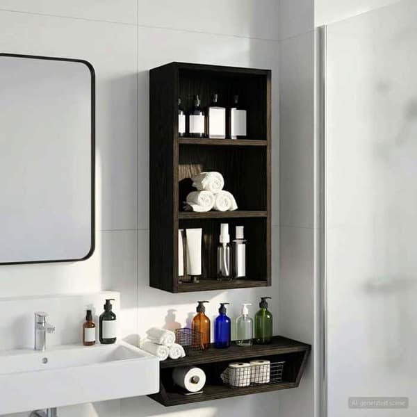 Maison Exclusive - Vægskab til badeværelse Eg Sort 30 x 16 x 62,5 cm