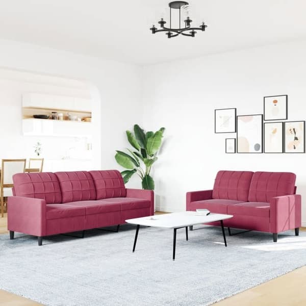 Maison Exclusive - 2-delars soffgrupp med kuddar i vinröd sammet
