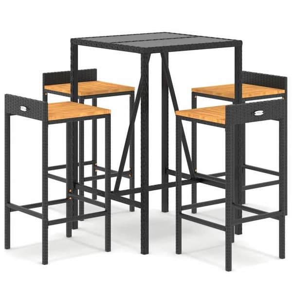 Maison Exclusive - Havebar sæt 5 dele sort poly rattan/massiv akacietræ