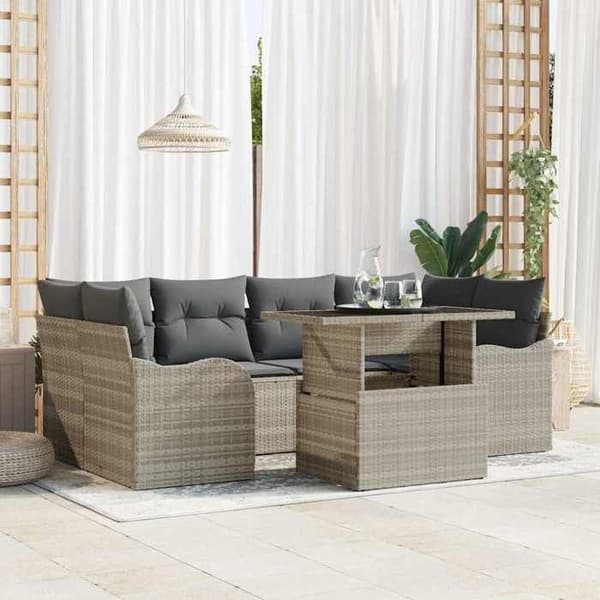Maison Exclusive - 7 osan puutarhakalustesetti, vaaleanharmaa ja harmaa polyrottinki