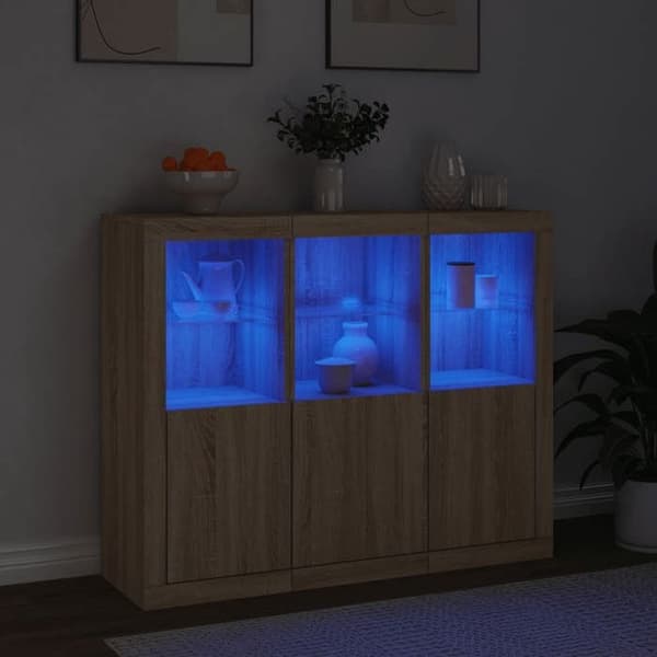 Maison Exclusive - Bufféer med LED-lampor 3 st ek sonoma ingenjörsträ