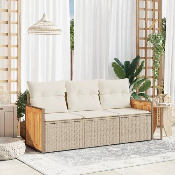 Maison Exclusive - Trädgårdsmöbler med kuddar 3 delar beige flätad resin beige
