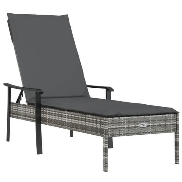 Maison Exclusive - Liggestole sæt af 2 med bord og grå puder i poly rattan Grå