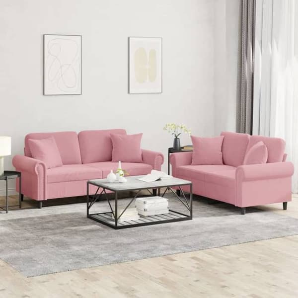 Maison Exclusive - Sæt af 2 sofaer med puder i lyserødt velour