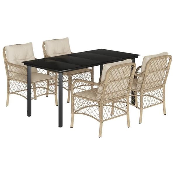 Maison Exclusive - Puutarhakalusteryhmä tyynyillä 5 kpl Beige polyrottinki