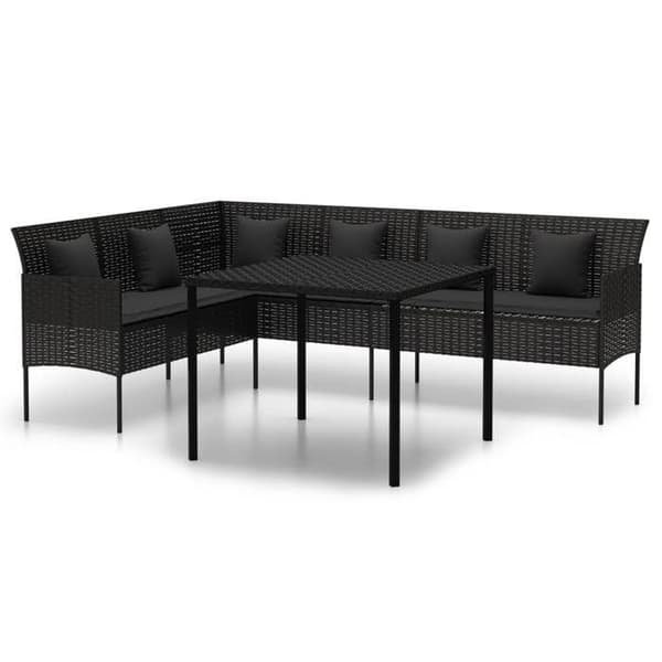 Maison Exclusive - Puutarhakalustesarja tyynyillä 2 kpl musta punottu muovi