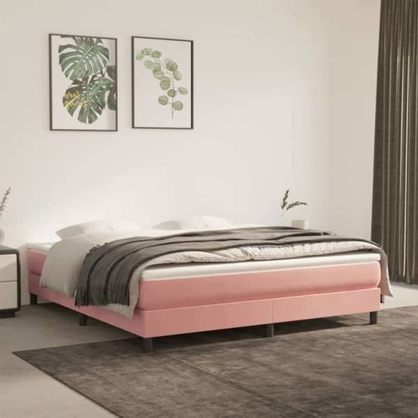 Maison Exclusive - Sängyn laudat ja vaaleanpunainen patja 180x200 cm Sametti