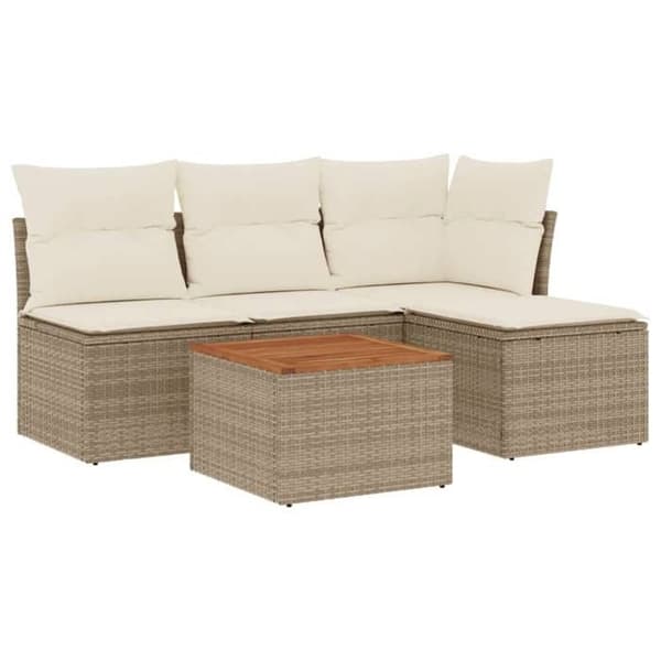 Maison Exclusive - Puutarhakalusteet tyynyillä 5 kpl beige punottu muovi