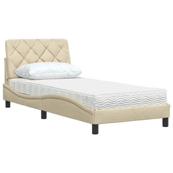 Maison Exclusive - Vuode vaalean kermanvärisellä patjalla 80x200 cm kangas Grädde