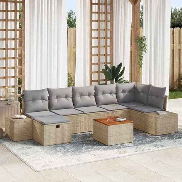 Maison Exclusive - 8 osan beige polyrottinkinen puutarhakalustesetti