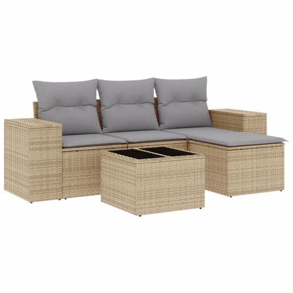 Maison Exclusive - Trädgårdsmöbler med kuddar 5 delar beige flätad resin