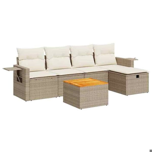 Maison Exclusive - Trädgårdsmöbler med kuddar 6 delar beige flätad resin