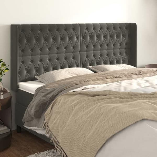 Maison Exclusive - Päätylevy korvilla Tummanharmaa 203x16x118/128 cm Sametti Mörkgrå