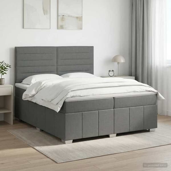 Maison Exclusive - Boxspring seng med madras Mørkegrå 200 x 200 cm Stof Mörkgrå
