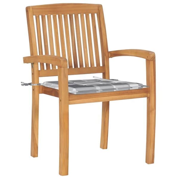 Maison Exclusive - Stabelbare havestole med puder sæt af 4 Solid teak Grå rutmönster