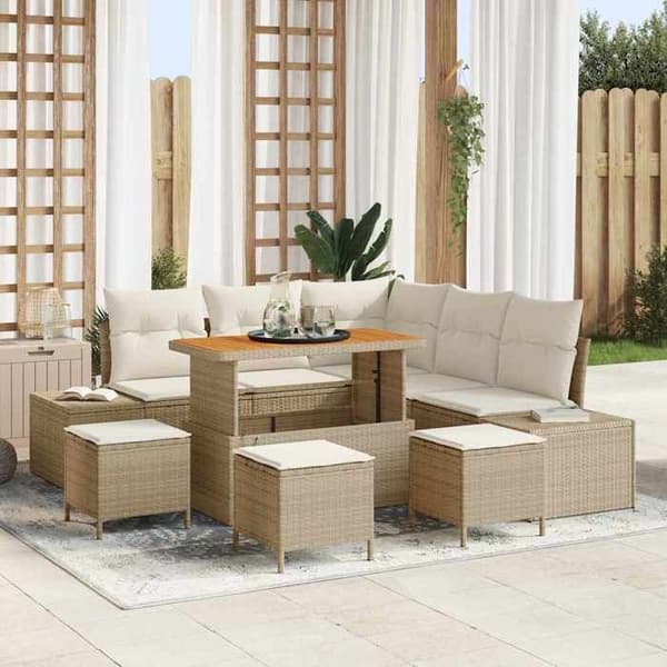 Maison Exclusive - 9 osan beige polyrottinkinen puutarhakalustesetti