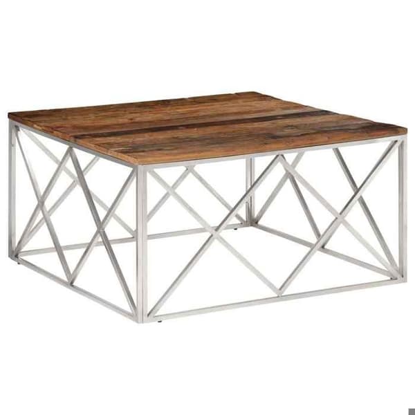 Maison Exclusive - Silverfärgad soffbord i rostfritt stål och massiv lärk