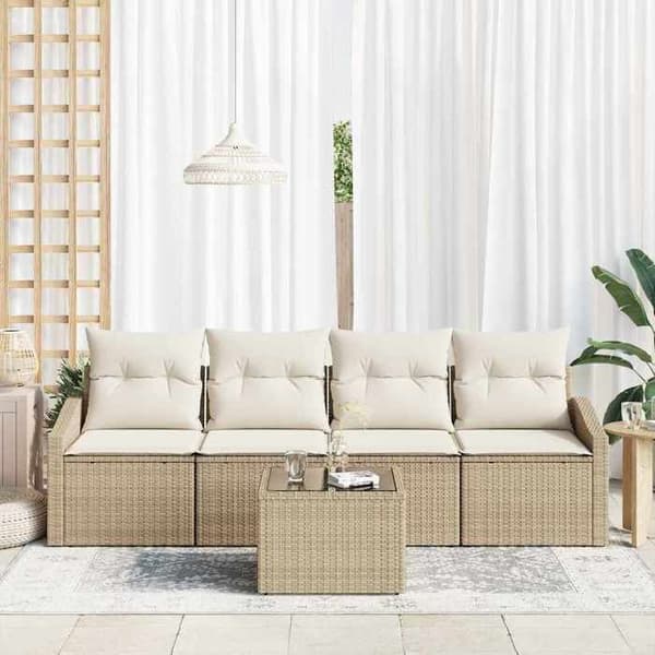 Maison Exclusive - 5-delars soffgrupp i beige och krämfärgad polyrotting