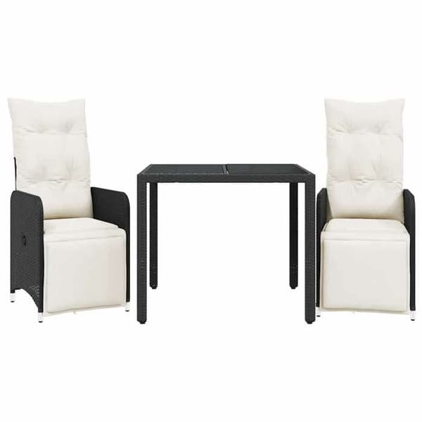 Maison Exclusive - Trädgårdsbistro-set 3 delar med svarta kuddar i polyrotting
