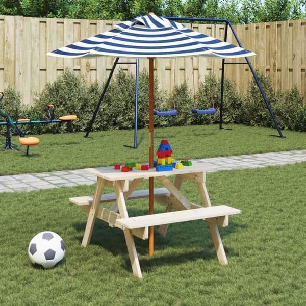 Picknickbord - EXKLUSIV HEM - Bord för 4 barn - Furu - Polyester parasoll - 2-i-1 set