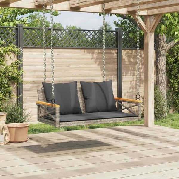 Maison Exclusive - Balanssoffa med grå kuddar 109x62x40 cm flätad resin grå